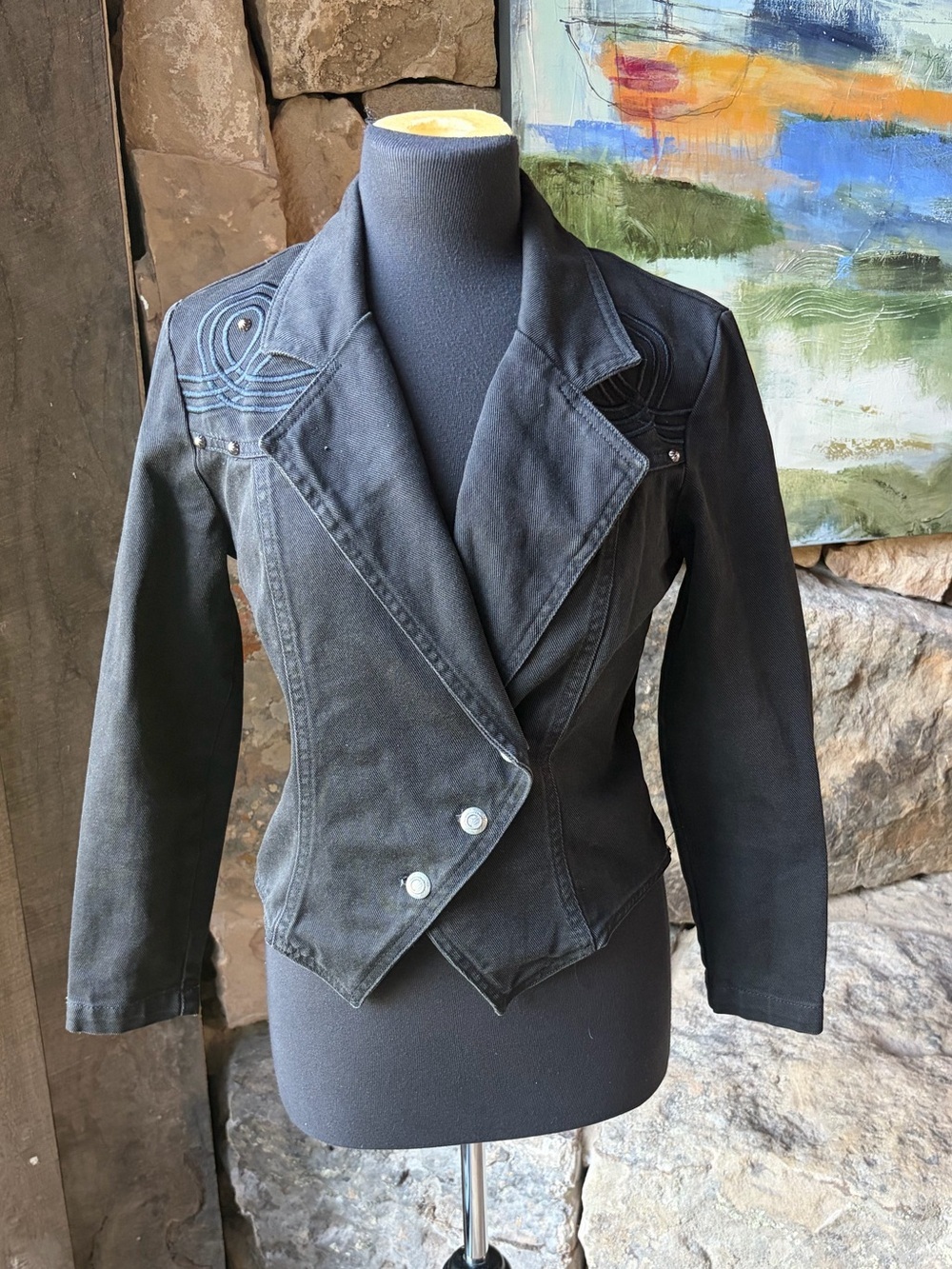 Vintage 90s Brookridge Black Western Moto Denim Jacket Small